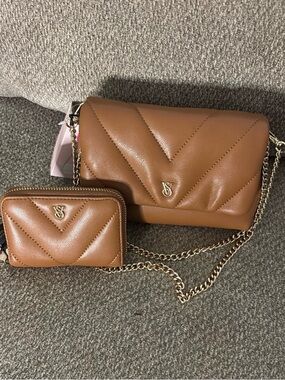 Stylish Quilted Brown Leather Crossbody Bag & Wallet Set